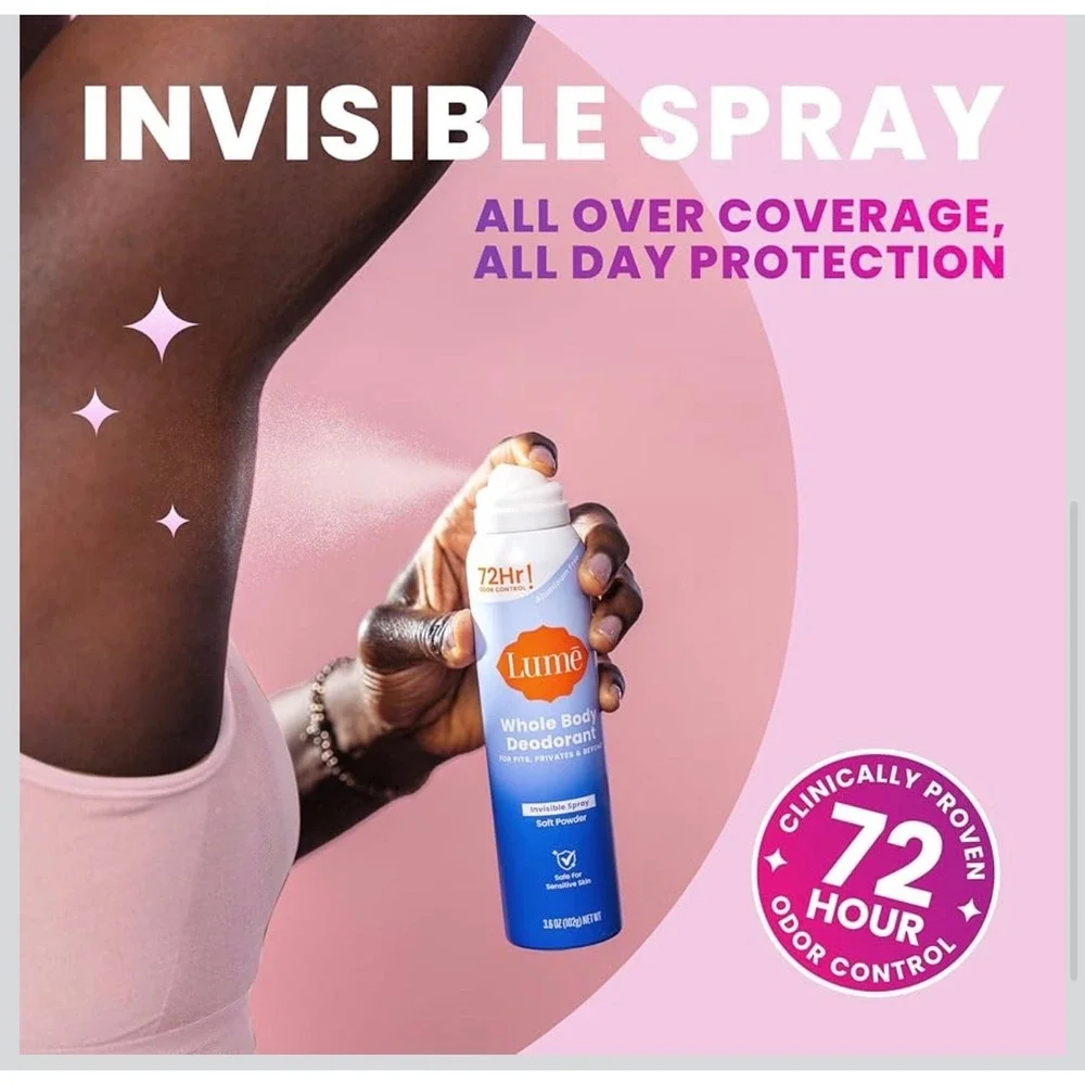Lume Whole Body Deodorant Invisible Spray Clean Tangerine 3.6oz 3‎ Pack New